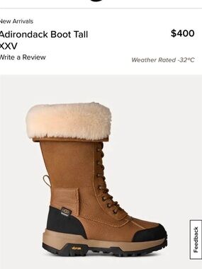 UGG Chestnut Lace-Up Adirondack Tall Boot with Cream Shearling Cuff
